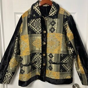 Parsley & Sage Art to wear Black and Rich Gold Textured Jacket size Large